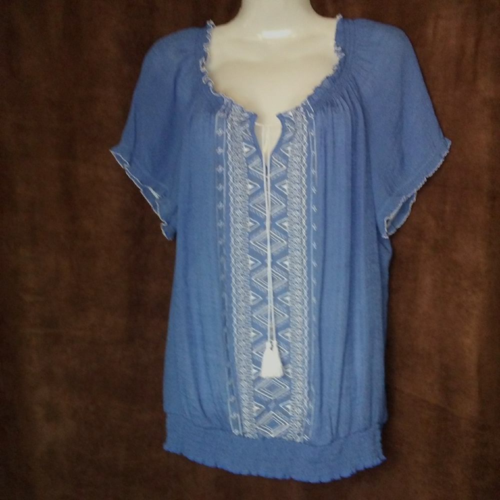 Boho Embroidered Peasant Top
